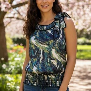 Elegant Multicolor Bow Trim Women's Top